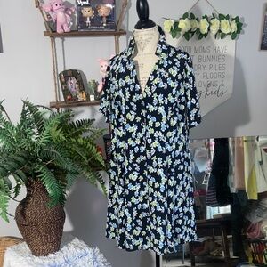 ASOS Curve 16 Floral Short Sleeve Button-Up Shirt Dress